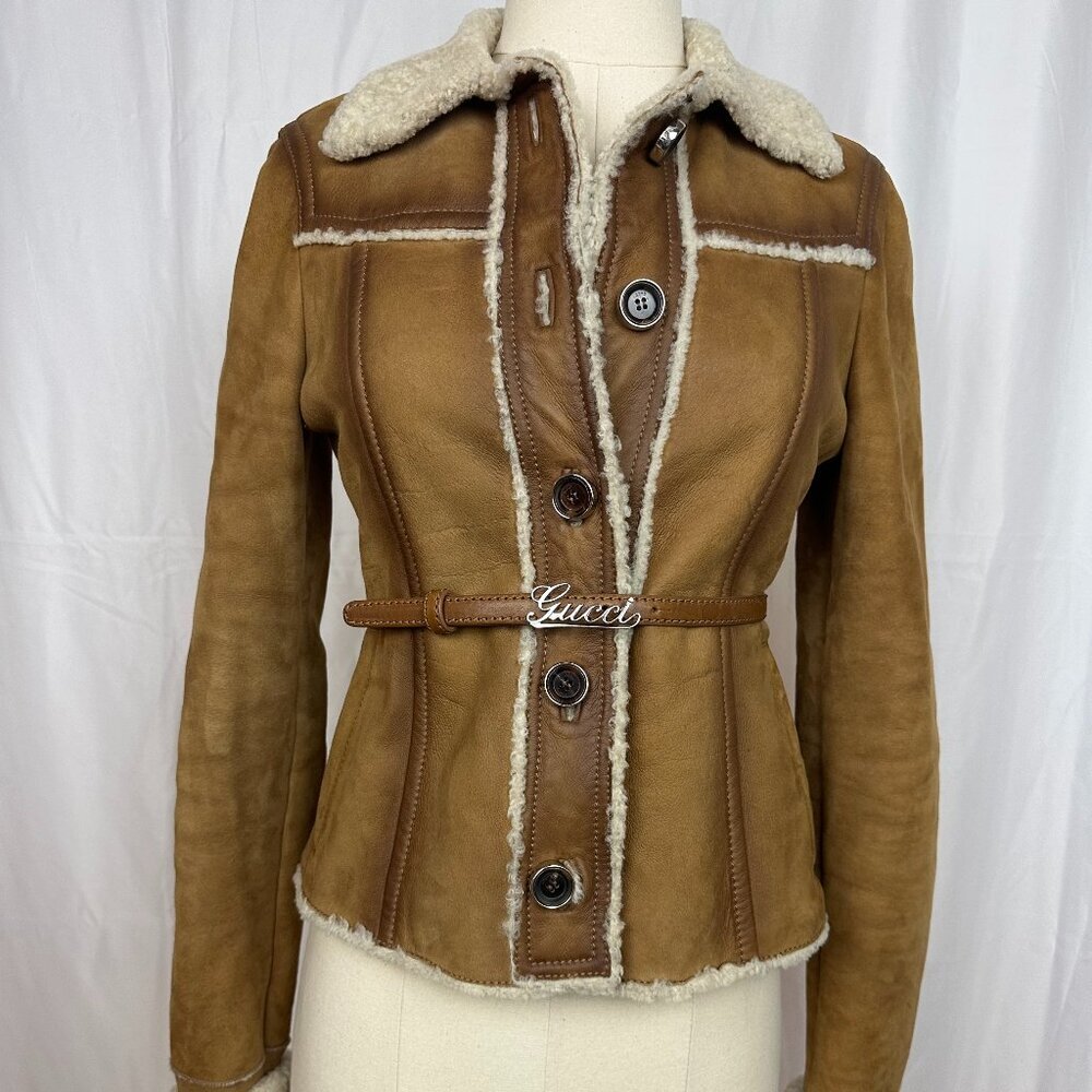 Brand New Gucci Suede Leather Shearling Jacket Size 38